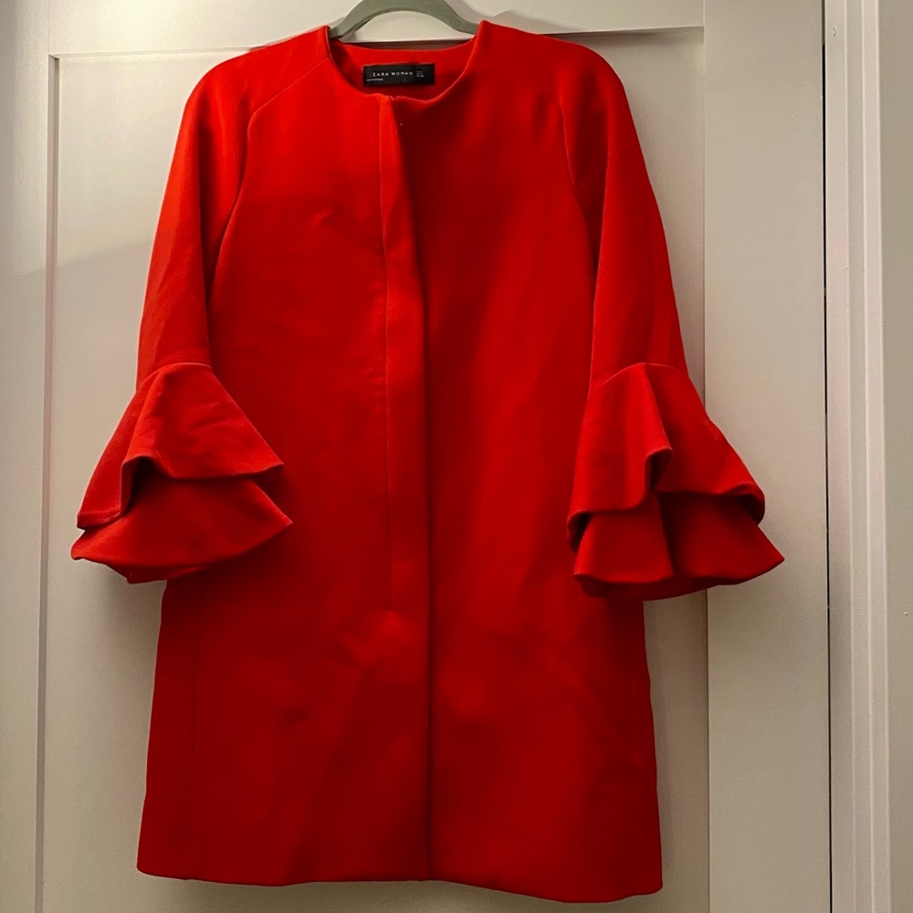 Zara Red Bell Sleeve Coat, size M